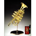 Gold Brass Cornet miniature with Stand & Case 3.5"H